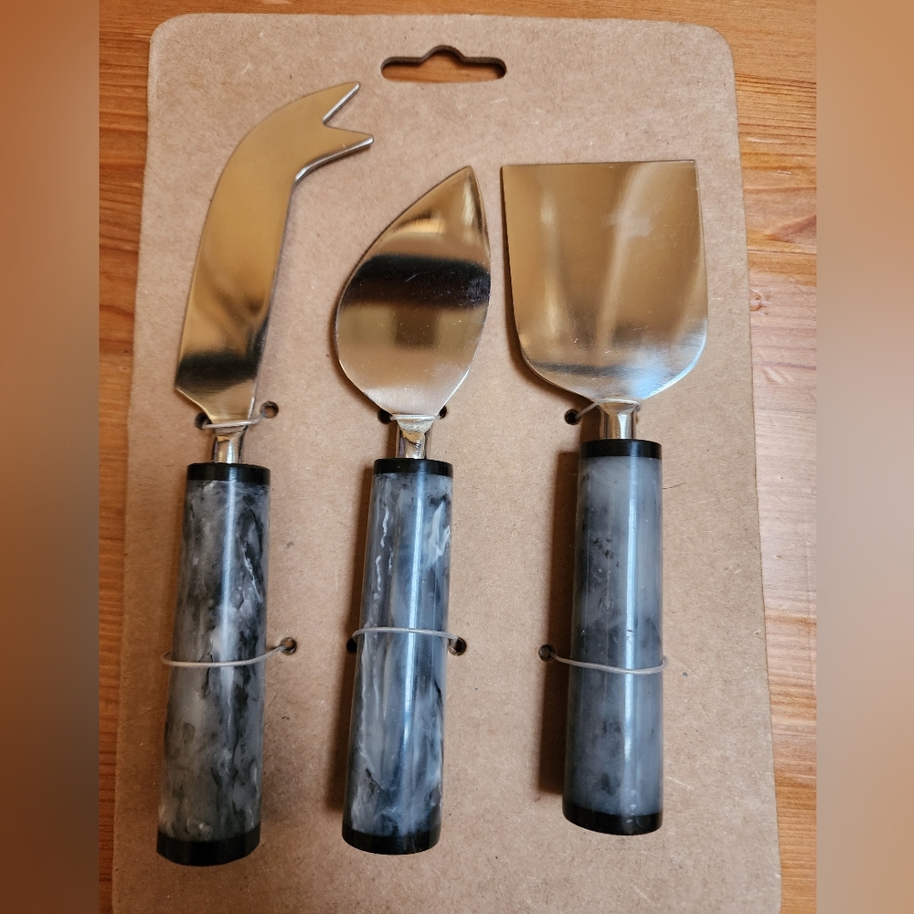 Venus Impex 3 Piece Cheese Knife Set Marble Handle Brand New